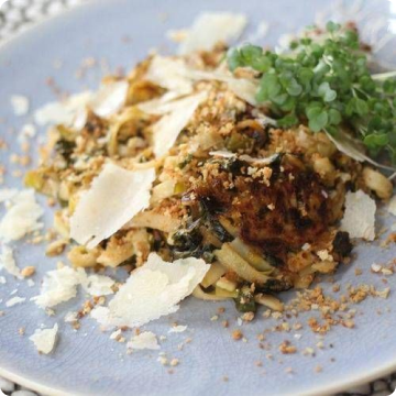 Creamy Chard Pasta with Leeks, Tarragon & Fresh Microgreens